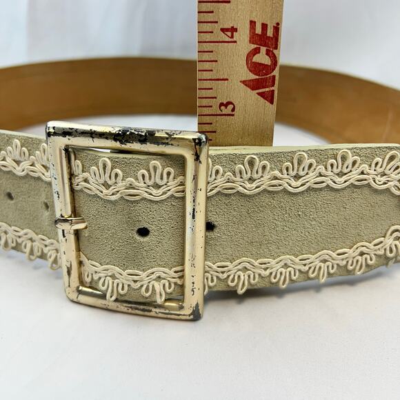 Vintage Anne Klein Leather Suede Classic Belt Sage Green XL Embroider Boho Wide main image 10